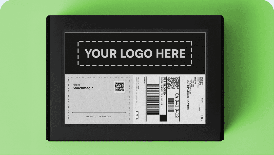 Branded shipping label on a gift box