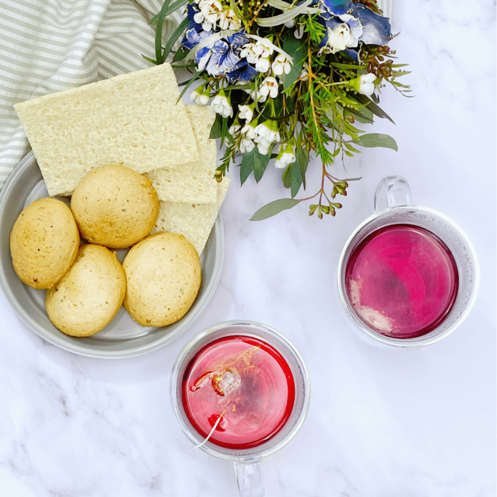 afternoon tea time with biscuits and cookies.