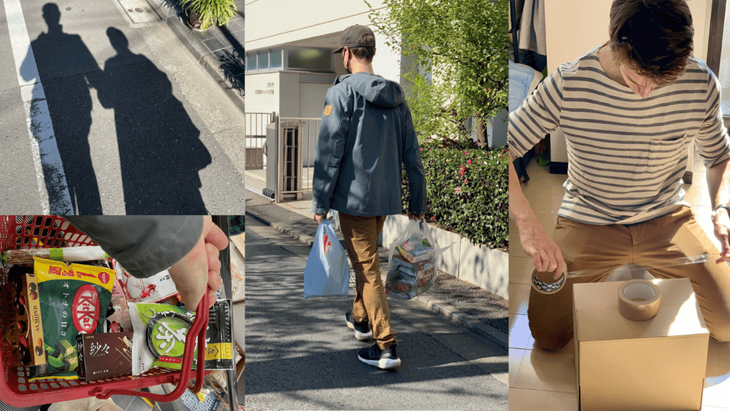 Man walking with snack collage