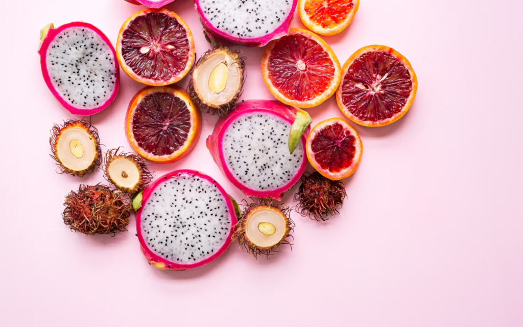 Slices of pink colored fruit