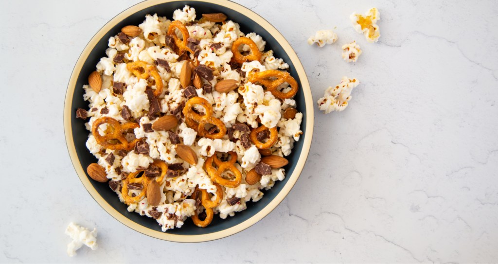 Popcorn and pretzel snack bowl