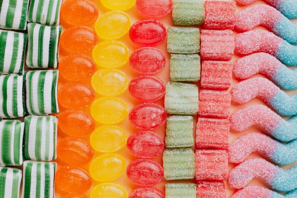 Various colorful candies and treats.