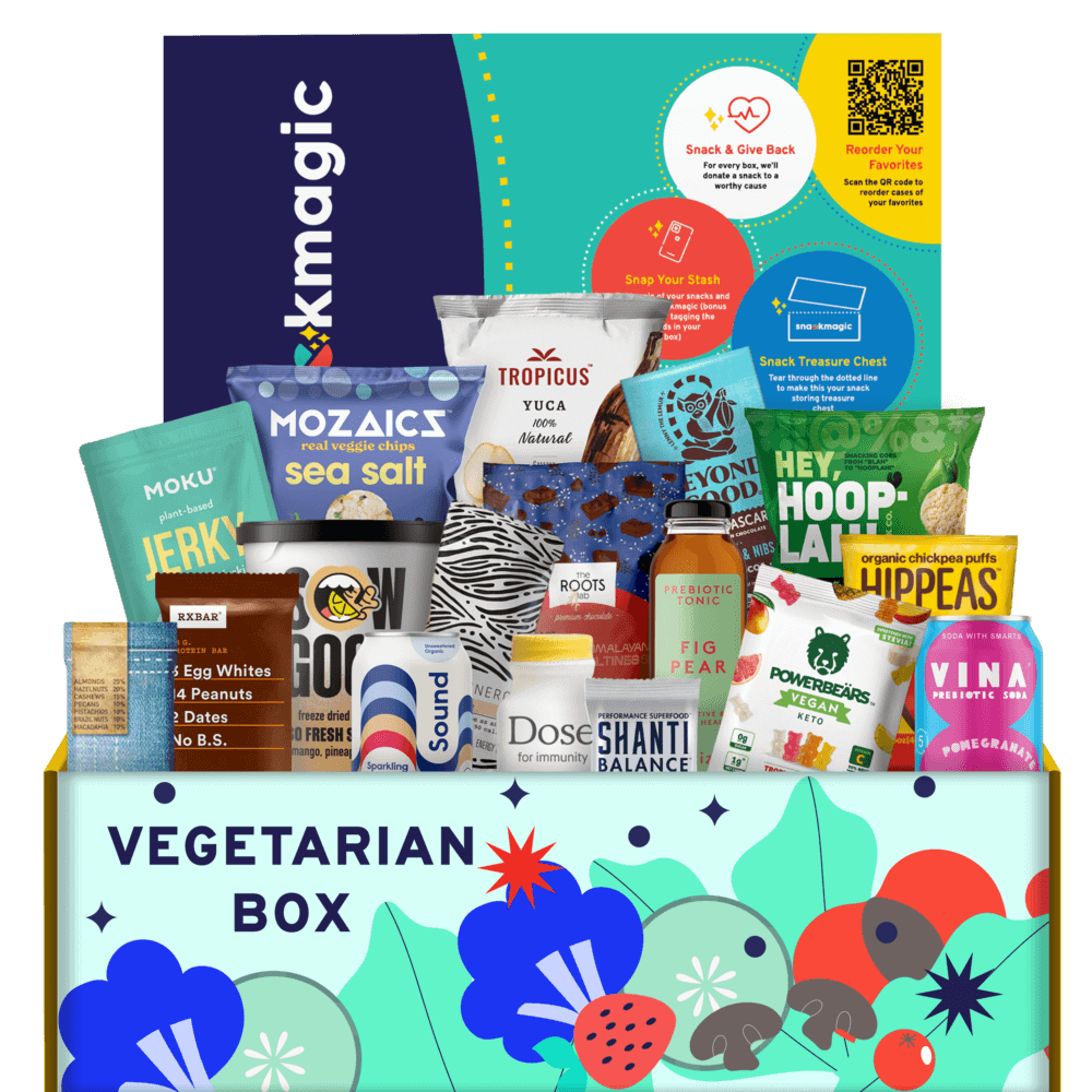 A huge SnackMagic box full of treats and sips around a vegetarian theme.
