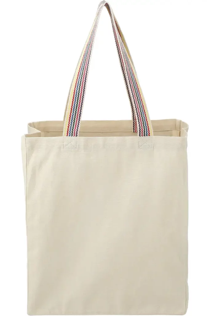 A clean canvas bag with rainbow handles from SwagMagic.