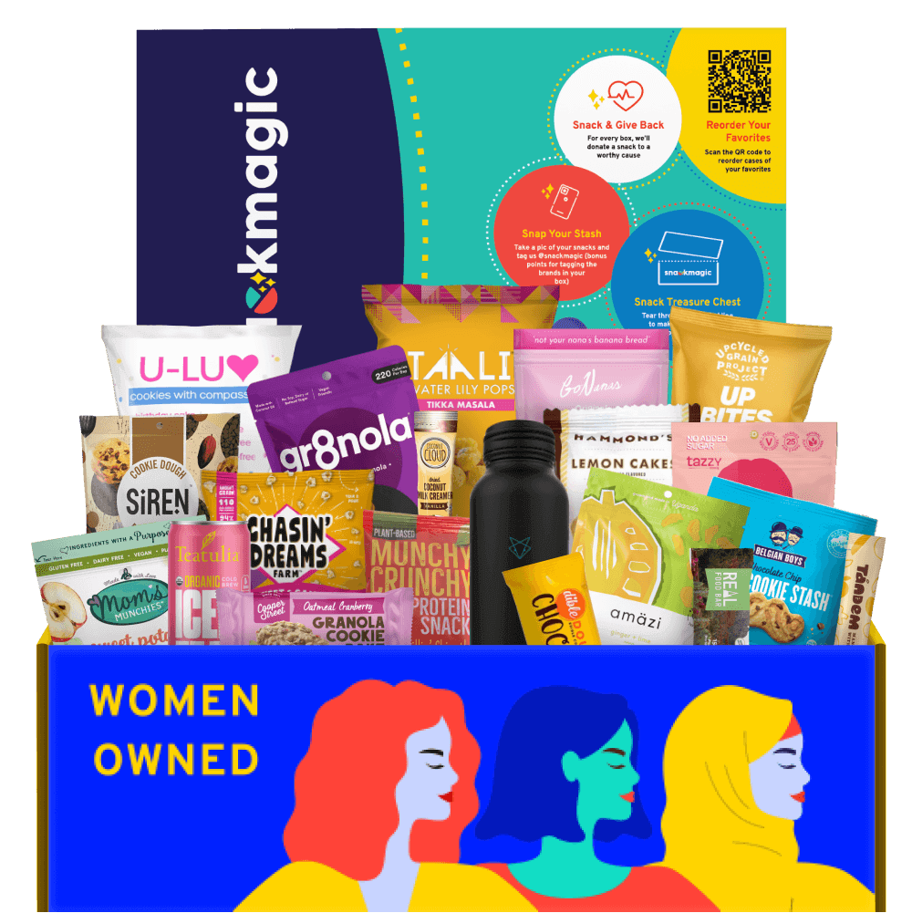 A huge SnackMagic box filled with women-owned brandsmof snacks and sips.
